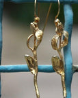 Real Olive Branch Gold Earrings, Handmade Nature Jewelry, Organic Nature Earrings, Gift for Peace & Protection, Gold or Sterling Silver 925