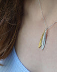 Botanical Two Tone Necklace, Olive Leaves Pressed (Sterling Silver)-0