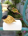 Gold Leaf Cuff Bracelet - Real Flowers with Green Murano Stone-0