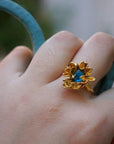 Real Wild Daisy Flower Silver Ring with Bright Blue Murano Glass, Handmade Nature Jewelry, Organic Botanical Band, Unique Gift for Nature Lovers, Sterling Silver 925