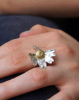Sterling Silver Daisy Ring - Adjustable Floral Design-1