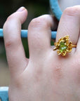 Real Wild Daisy Flower Silver Ring with Bright Blue Murano Glass, Handmade Nature Jewelry, Organic Botanical Band, Unique Gift for Nature Lovers, Sterling Silver 925