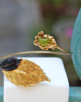 Gold Leaf Cuff Bracelet - Real Flowers with Green Murano Stone-4