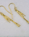 Real Jasmine Twig Gold Dangle Earrings, Handmade Nature Jewelry, Organic Botanical Dangles, Gift for Beauty & Good Luck, 14K Gold Plated Sterling Silver 925