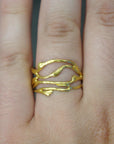 Gold Jasmine Branch Ring, Handmade Minimalist Jewelry, Botanical Organic Band, Gift for Luck & Purity, Eco Sustainable Sterling Silver 925