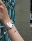 Real Ginkgo and Rose Leaf Silver Cuff Bracelet, Handmade Nature Jewelry, Organic Forest Cuff, Unique Gift for Nature Lovers, Gold or Sterling Silver 925