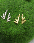 Silver Stud Earrings: Delicate Cypress Leaf - Gold Plated Finish-4