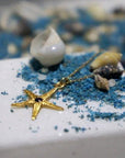 Real Starfish Gold Pendant Necklace with Zircon, Handmade Nature Jewelry, Organic Nature Pendant, Gift for Love, 14K Gold Plated Sterling Silver 925