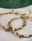 Real Mimosa Leaf Gold Hoop Earrings with Black Rhodium Detail, Handmade Nature Jewelry, Organic Botanical Hoops, Gift for Renewal & Fortitude, Sterling Silver 925