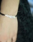 Real Acacia Leaf Cord Bracelet, Handmade Nature Jewelry, Adjustable Botanical Cord Bracelet, Gift for Renewal & Fortitude, Gold or Sterling Silver 925