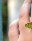 Real Mussel Shell Silver Ring with Green Murano Glass, Handmade Nature Jewelry, Organic Nature Band, Gift for Wisdom & Spirituality, Sterling Silver 925