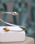 Silver Shell Bracelet: Adjustable Cuff with Gold Details-1