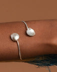 Sterling Silver Seashell Bracelet: Two Clam Charms, Adjustable Cuff-0