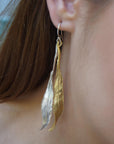 Real Olive Leaf Earrings, Handmade Statement Jewelry, Organic Forest Dangles, Nature's Gift for Luck & Health, Gold and Sterling Silver 925
