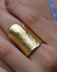 Gold Ginkgo Biloba Leaf Ring, Handmade Statement Jewelry, Organic Nature Band, Boho Gift for Luck & Health, Sterling Silver 925