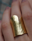 Gold Ginkgo Biloba Leaf Ring, Handmade Statement Jewelry, Organic Nature Band, Boho Gift for Luck & Health, Sterling Silver 925