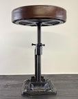 Vice Clamp Adjustable Stool | Cast Iron Industrial Seat | Leather Top