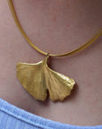 Real Gingko Biloba Necklace, 14K Gold Plated Brass Pendant, Natural Leaf Necklace, Handmade Boho Jewelry Gift, Birthday Gift for Women