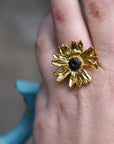 Nature Inspired Daisy Ring - Gold Plated Recycled Brass with Black Rhodium