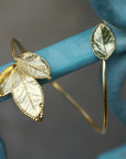Real Rose Leaves Bracelet, Handmade Nature Jewelry, Organic Forest Cuff, Gift for Passion & Health, Eco Sustainable Gold on Brass