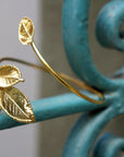 Real Rose Leaves Bracelet, Handmade Nature Jewelry, Organic Forest Cuff, Gift for Passion & Health, Eco Sustainable Gold on Brass