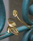 Real Rose Leaves Bracelet, Handmade Nature Jewelry, Organic Forest Cuff, Gift for Passion & Health, Eco Sustainable Gold on Brass