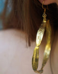 Olive Leaf Hoop Earrings - Large, Gold Plated Brass, Nature Style