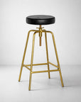 Antique Brass & Black Leather Adjustable Bar Stool