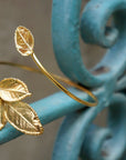 Real Rose Leaves Bracelet, Handmade Nature Jewelry, Organic Forest Cuff, Gift for Passion & Health, Eco Sustainable Gold on Brass