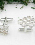 Silver Honeycomb Cufflinks, Handmade Men's Accessories for Suit, Jewelry Inspired by Bees, Sterling Silver 925