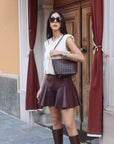 Genuine Leather Woven Style Boxed Pouch Bag