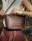Genuine Leather Woven Style Boxed Pouch Bag