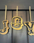 JOY Christmas Mantle Tree Decoration / Distressed Gold 5" Tall Carnival Metal Letters