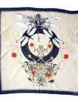 Navy blue and cream "Dragonfly Silk" square Silk scarf