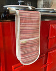 Luxury double oven glove in red and sandy cream stripes, premium handwoven cotton, limited edition, heat-resistant, UK-made by Maison Elhoria at brixbailey.com