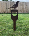 Rusty Metal Blackbird On A Spade Garden Decoration