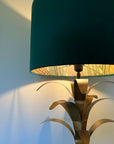 Green velvet wonderland drum lampshade, double sided lampshade with sage wonderland paper on interior