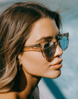 80s Risky Business Sunglasses - Clear Beige Frame & Blue Lens | UV Protection | Eco-Friendly Bioacetate Frames by Reecy at brixbailey.com