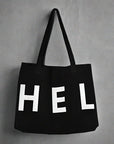 Luxury limited edition HEL N5 black shopper bag, handprinted organic cotton, premium fair trade tote, stylish reusable design by WWOOLLFF CO. at brixbailey.com