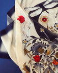 Navy blue and cream "Dragonfly Silk" square Silk scarf