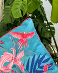 Terquoise tropical watercolour art Cushion 'Jungala' double sided design, made from Vegan friendly Suede