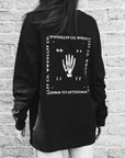 Premium black loose fit long sleeve shirt, handprinted organic cotton, limited edition, made to order, luxury unisex design by WWOOLLFF CO. at brixbailey.com