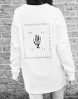 Luxury loose fit white long sleeve organic cotton shirt, premium handprinted limited edition, stylish unisex design by WWOOLLFF CO. at brixbailey.com