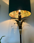 Green velvet wonderland drum lampshade, double sided lampshade with sage wonderland paper on interior