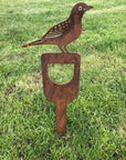 Rusty Metal Blackbird On A Spade Garden Decoration
