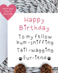 Happy birthday fellow bum sniffer (from one dog to another) pink