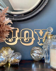 JOY Christmas Mantle Tree Decoration / Distressed Gold 5" Tall Carnival Metal Letters