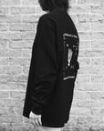 Premium loose fit black long sleeve organic cotton shirt, handprinted limited edition, luxury handcrafted mens womens fashion by WWOOLLFF CO. at brixbailey.com
