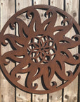 Rusty Metal Sun Garden Fence Decoration