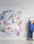 Ocean Wall Decal - Watercolour Sea Life Stickers - Colourful Ocean Theme